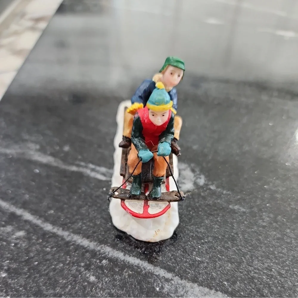 Lemax Village Collection Figurines Kids Toboggan & Up Down Set of 2